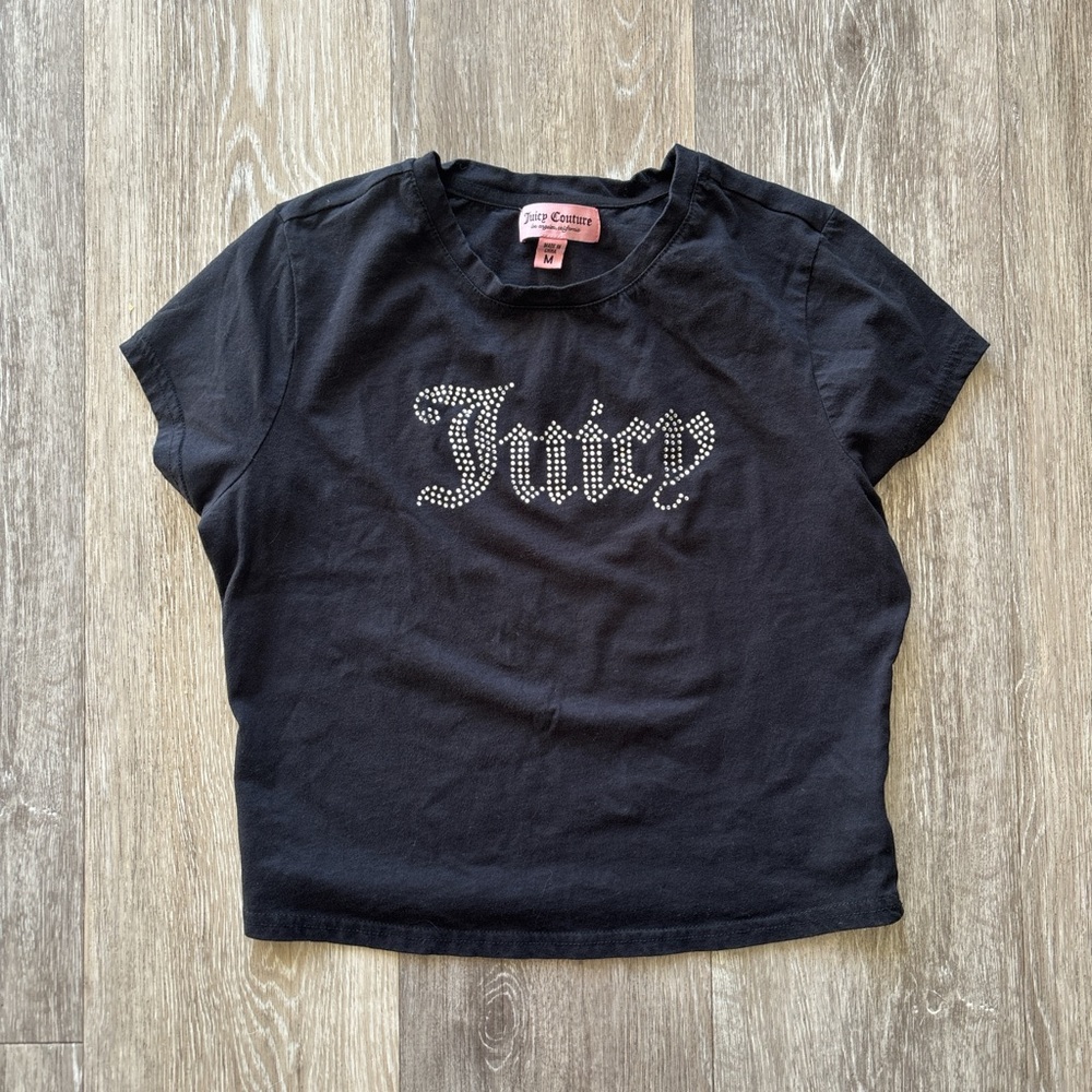 Juicy Couture Black "Juicy" Rhinestone Baby Tee Size M
